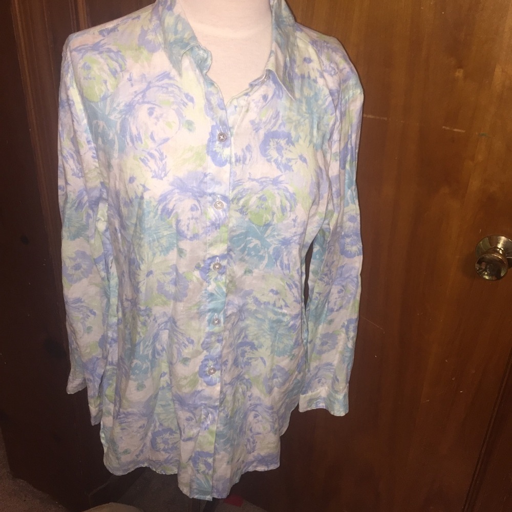 𝅺J. Jill linen button down blouse shirt size small